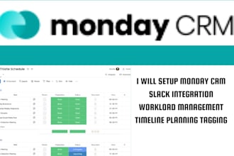 setup close CRM, monday CRM call,slack integration workload management timeline