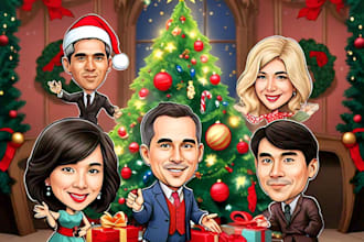 draw christmas cartoon caricatures for christmas card to boost more brand sales