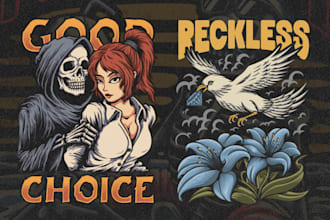 draw a illustration sticker and tshirt custom design