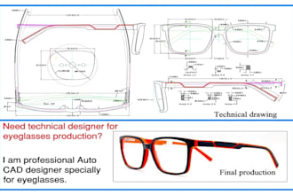 make technical drawings of eyewear eyeglasses for production