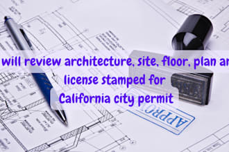 review, architecture floor plan, mep, license stamp for california city permit