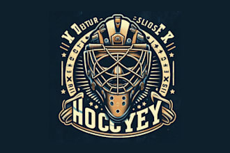 do a vintage goalie mask hockey logo with creative concepts