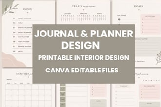 design canva minimalist journal, printable workbook digital planner calender kdp