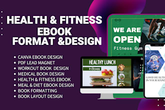 design health, fitness ebook design, workout plan, pdf lead magnet journal kdp