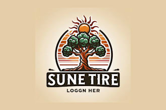 make an amazing tree with sun vintage logo within two days