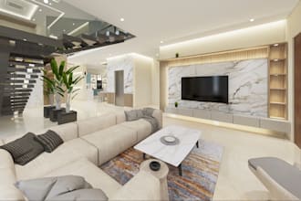 create quality 3d interior visualization for living room, bedroom, and kitchen