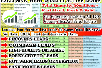 provide u hq fresh forex leads, coinbase leads, binance leads, crypto bank lead