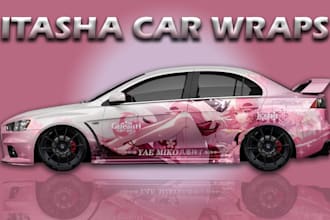 design outstanding itasha car wrap, racing car wrap, livery racing car wrap