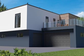 make 3d design, rendering of balcony, roof terrace, backyard exterior building