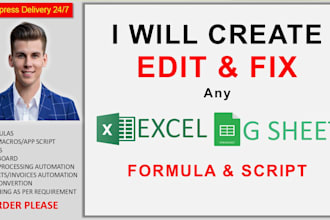 create, edit and fix any excel, spreadsheets formula, excel data cleaning