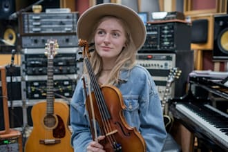 record acoustic guitar solo, bass guitar banjo recording to country ballad song