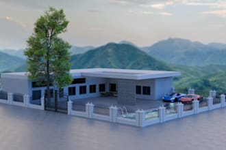 make a 3d design, 3d rendering, 3ds max of garden, swimming pool, and front yard