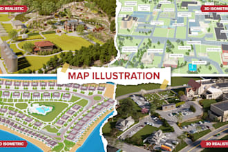 draw a 3d isometric or 3d realistic map illustration