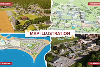 draw a 3d isometric or 3d realistic map illustration