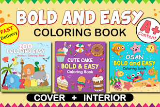 do attractive bold and easy coloring book with simple vector line art for kdp