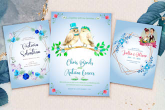 design stunning wedding invitation cards with couple illustrations