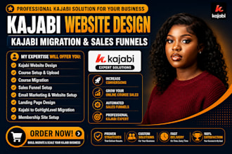 design kajabi website, landing page, kajabi course  migration, email automation