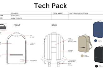 create bag design, backpack, handbag, tote bag and tech pack