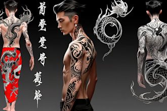 design professional japanese, asian style tattoo design