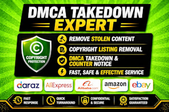 takedown copyright listings on shopify ,etsy,ali express under dmca