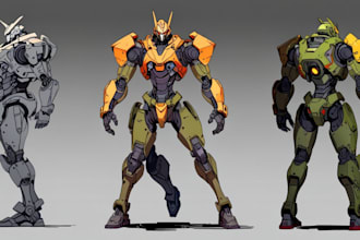 draw detail mecha robot character concept for you