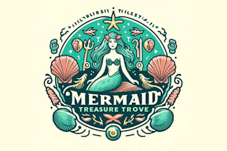 design high quality mermaid logo with text with any file