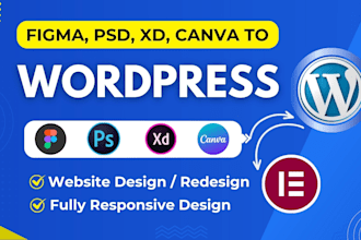 convert xd, canva, figma to wordpress website design using elementor pro
