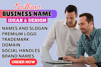 brainstorm business name, slogan, logo flyer, web design, product name for brand