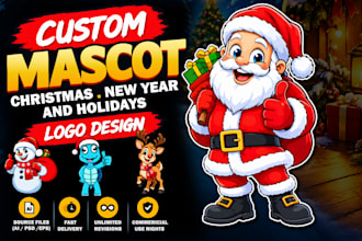 design custom mascot, christmas, new year and holidays logo