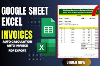 create invoice design, template, receipt in excel and google