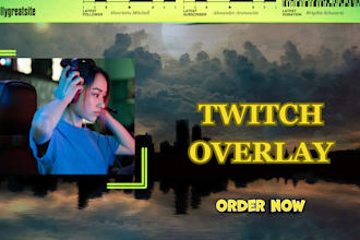 design twitch stream overlays, logo, panels, alerts, and emotes