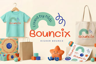 create modern, colorful, playful and fun logo design with  branding