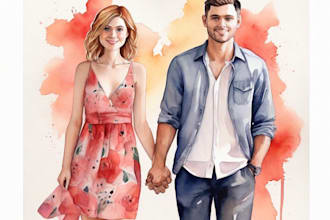 create a couple portrait watercolor painting