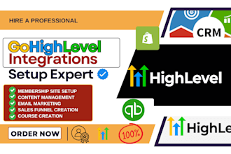 setup gohighlevel integration shopify quickbooks stripe google ads outlook zoom