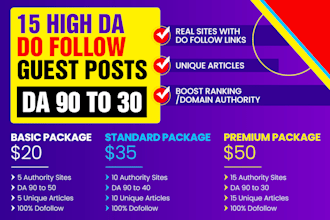 write and publish 15 high da guest post backlinks for google top ranking
