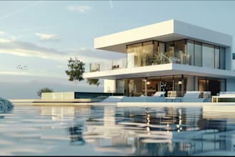 make 3d rendering, 3d design of roof terrace, garden,swimming pool,balcony,ponds