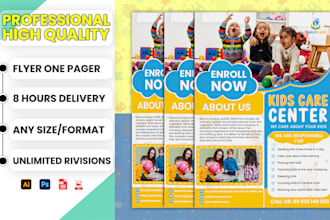 design one pager day care, brochure, school, college, real estate and dl flyer