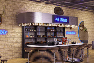build up bar club design,render club,lounge design, coffee shop,nightclub design