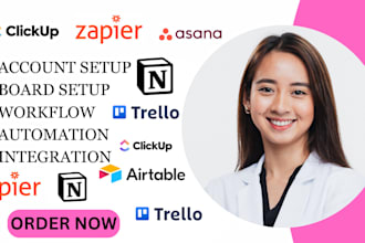 set up automation integration with asana mondaycom trello notion clickup zapier