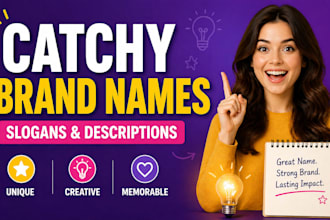 write catchy brand business name, slogan, brand and product description