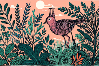 illustrate botanical and animal linocut illustration