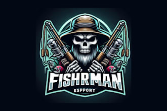 do unique fisherman skull mascot logo with new concepts