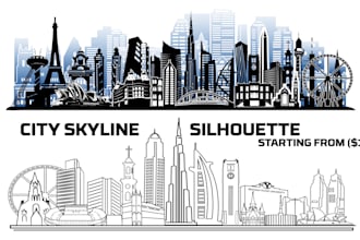 do an amazing landscape city skyline silhouette outline