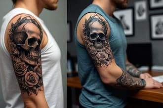 create unique custom tattoo design for you, sleeve tattoo