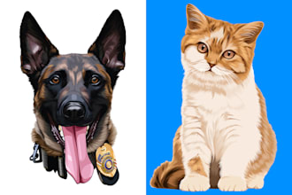 draw pet vector cartoon portrait for your dog, cat or any animal