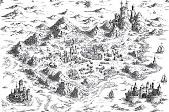 create unique, excellent fantasy, sci fi, game, rpg map illustration