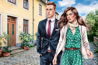 draw cute couple portrait watercolor illustration