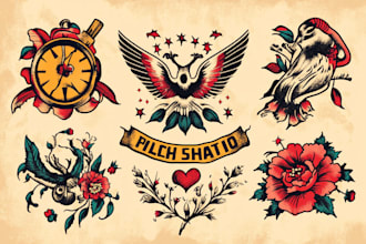create a traditional or old school style tattoo design