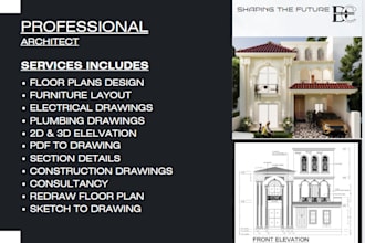 do 2d and 3d floor plans, section, elevation, interior design