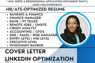write banking resume, finance manager, bank teller, credit analyst, remote jobs